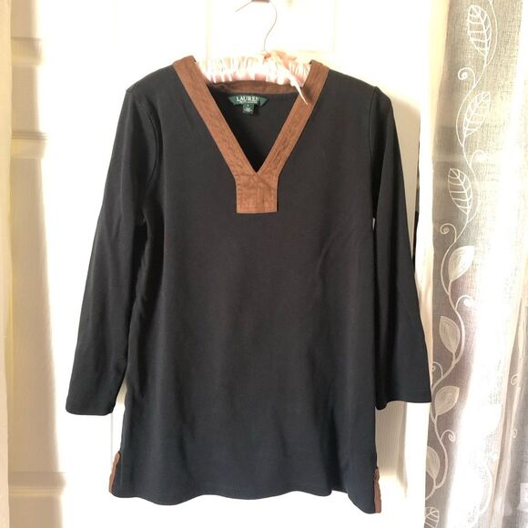 Ralph Lauren Tops - Ralph Lauren women shirt long sleeves suede V neck, size large